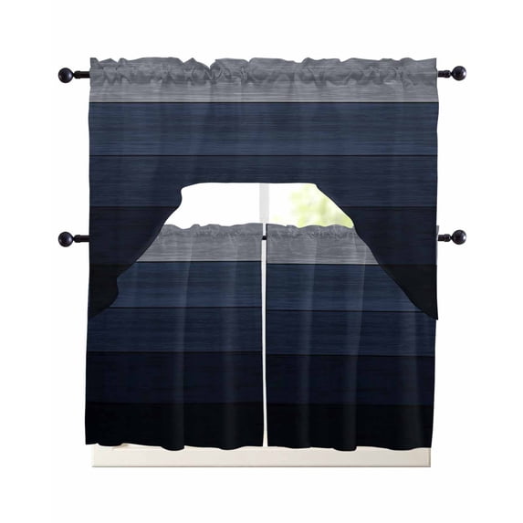 Blue Gray Swag Curtains for Living Room/Bedroom Windows, Farmhouse Vintage Gradient Abstract Art Kitchen Curtains and Valances Set 36 Inch Length, Light Filtering Swags Valance Curtain Panels