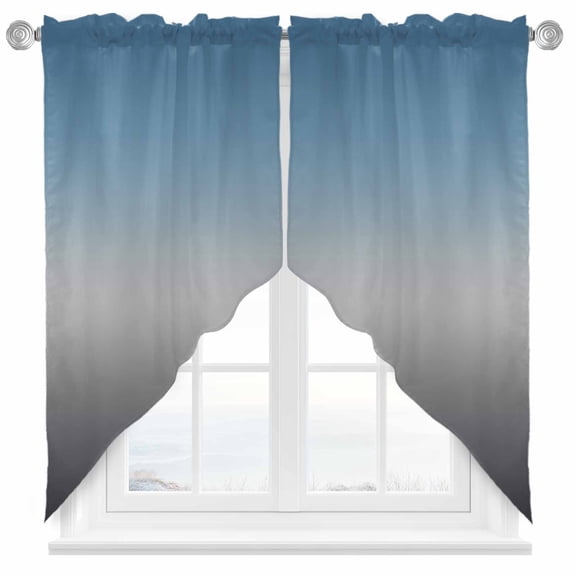 Blue Gray Swag Valances for Windows 2 Pack Gradient Swag Kitchen Curtains 36 Inches Long Rod Pocket Short Window Treatment for Kitchen Bathroom 36"x36"