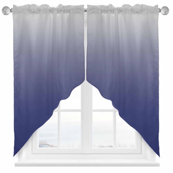 Blue Gray Swag Valances for Windows 2 Pack Gradient Swag Kitchen Curtains 36 Inches Long Rod Pocket Short Window Treatment for Kitchen Living Roomm 36"x36"