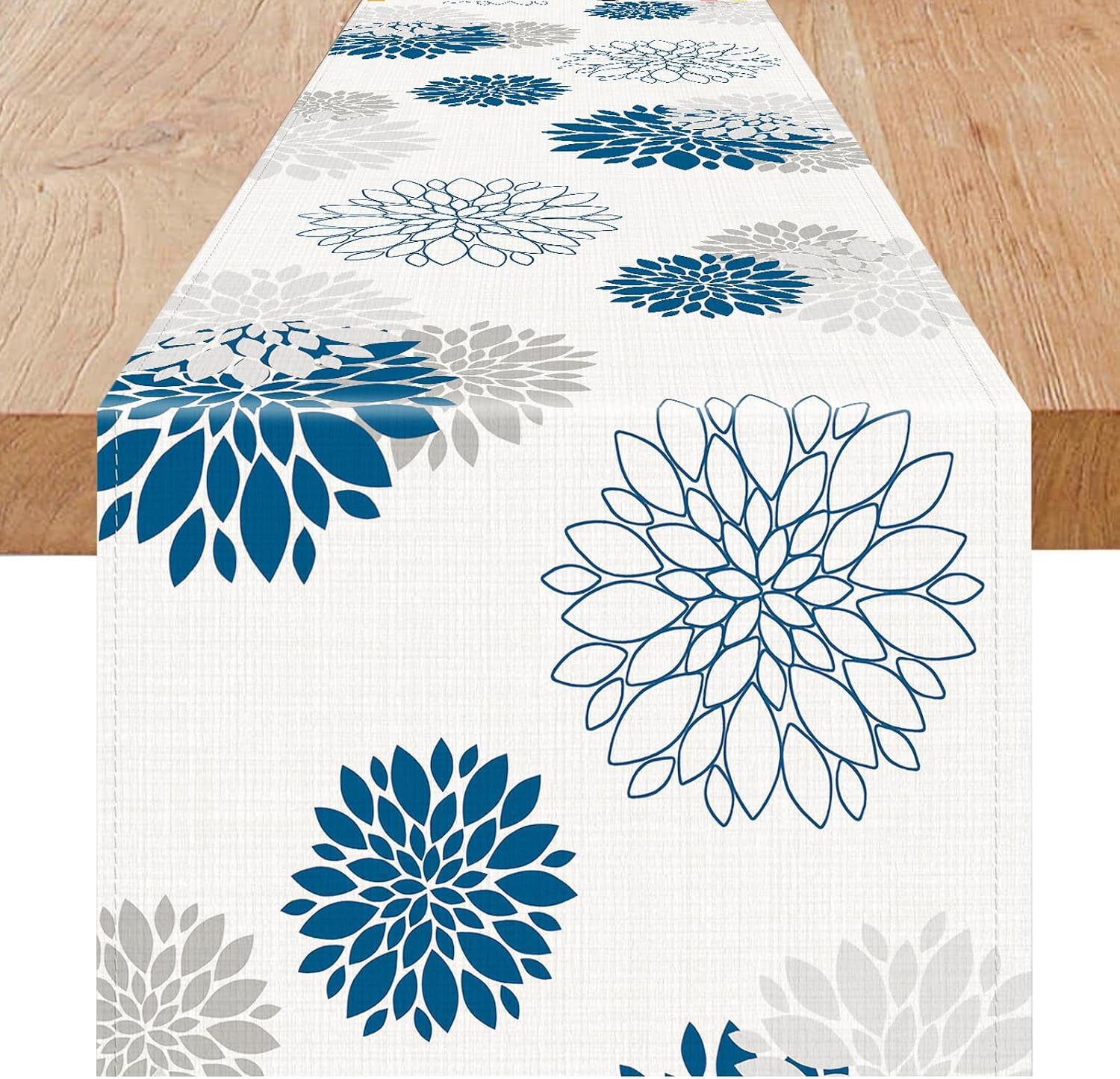 Spring Table Runner 108 Blue Gray Table Runner 13x108 inches, 13 x 108 inch, Dahlia Pinnata ...