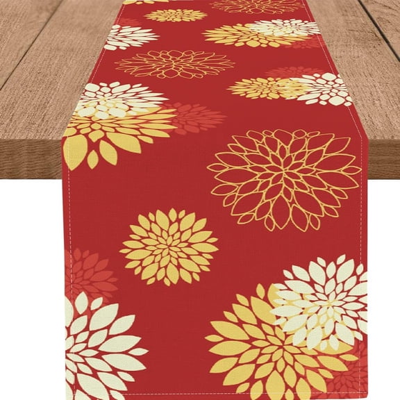 Blue Gray Table Runner Dahlia Pinnata Flower Beige Table Runners Modern Elegant Pompon Farmhouse Geometric Table Center Decor for Home Dining Party Entrance (13 x 48 Inch)