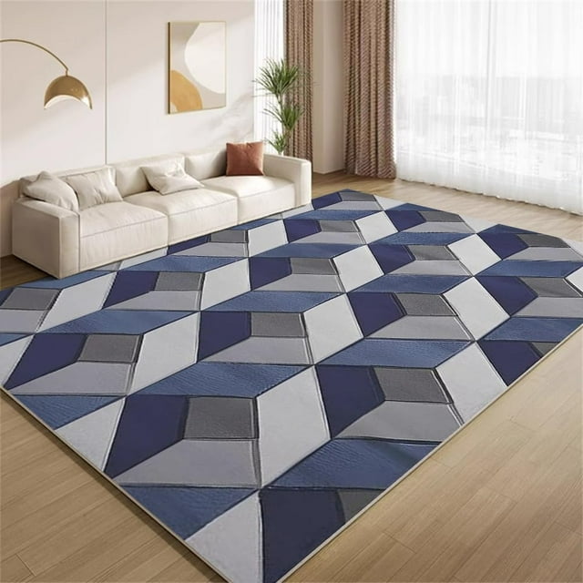Blue Gray Texture Rug 3x5ft Area Rugs Modern Geometric Art Rugs Non