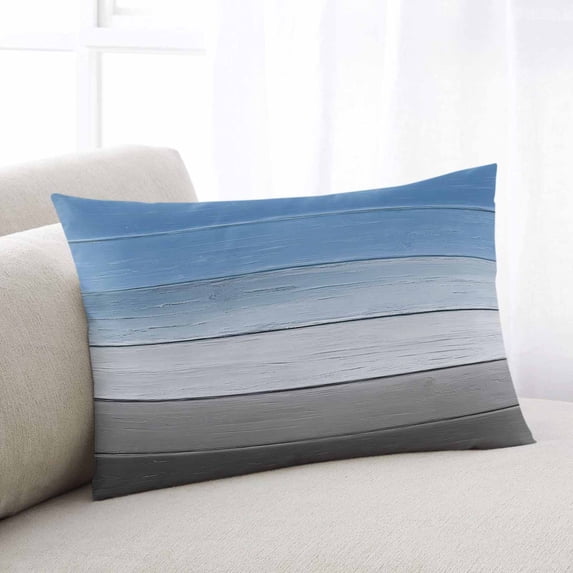 Blue Gray Throw Pillow Cover, Pillowcase Protectors with Zipper, Breathable Decorative Lumbar Pillow Case Cover, Vintage Farmhouse Gradient Wooden Grain Art Pillow Shams for Couch Sofa 16x24Inch