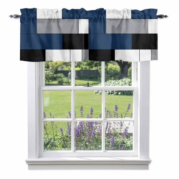 Blue Gray Valance Curtain Abstract Color Block Window Valances Rod Pocket Short Curtains Window Treatments for Kitchen Bedroom Bathroom Laundry 54" x 18"