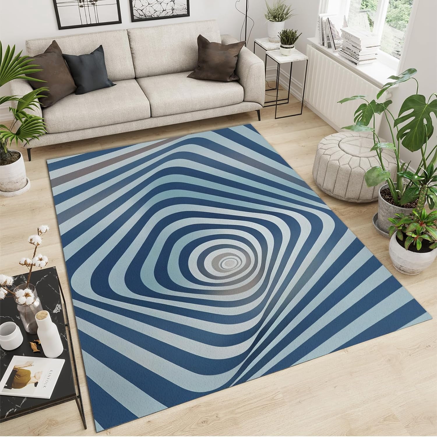 Blue Gray Vortex Geometry Area Carpet, 5x6 Modern Abstract Rugs for ...