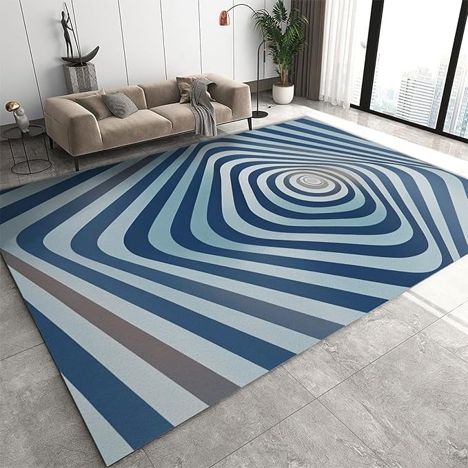 Blue Gray Vortex Geometry Area Carpet, Modern 3D Abstract Rugs For ...