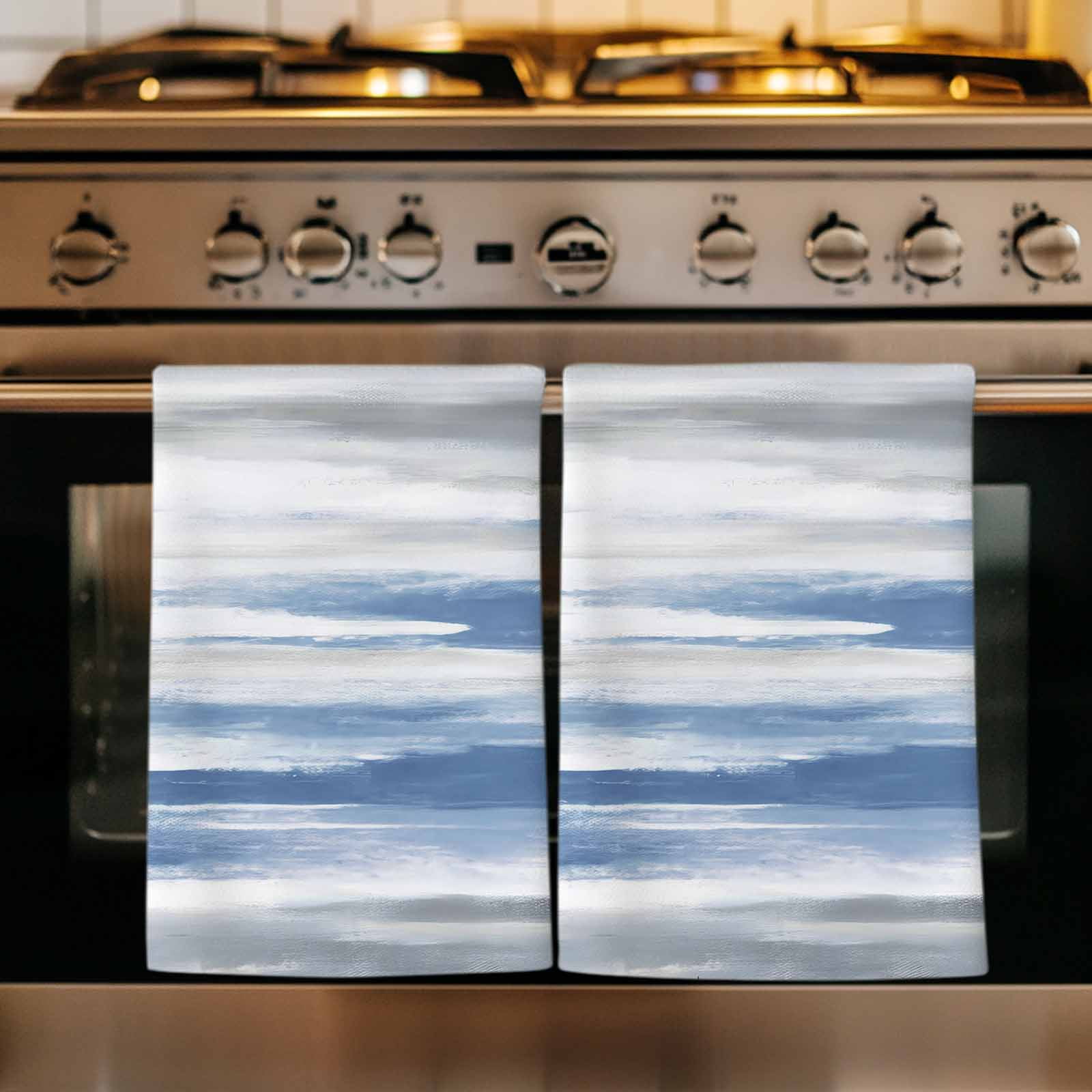 Blue Gray White Kitchen Towels Set of 2, Modern Abstract Mottled Aesthetic Absorbent Dish Towels for Kitchen, Microfiber Hand Towel, Quick Drying Tea Towel for Cleaning Decorative Dishcloths