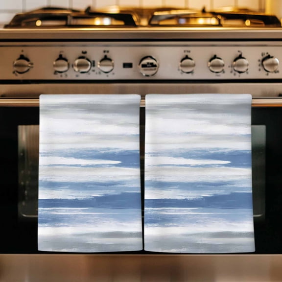 Blue Gray White Kitchen Towels Set of 2, Modern Abstract Mottled Aesthetic Absorbent Dish Towels for Kitchen, Microfiber Hand Towel, Quick Drying Tea Towel for Cleaning Decorative Dishcloths