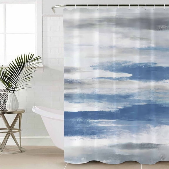 Blue Gray White Shower Curtain Set, Waterproof Shower Curtains for Bathroom, Modern Abstract Mottled Aesthetic Washable Fabric Cloth Bath Curtain for Bathtub Decoration with Hooks 66x72 Inches