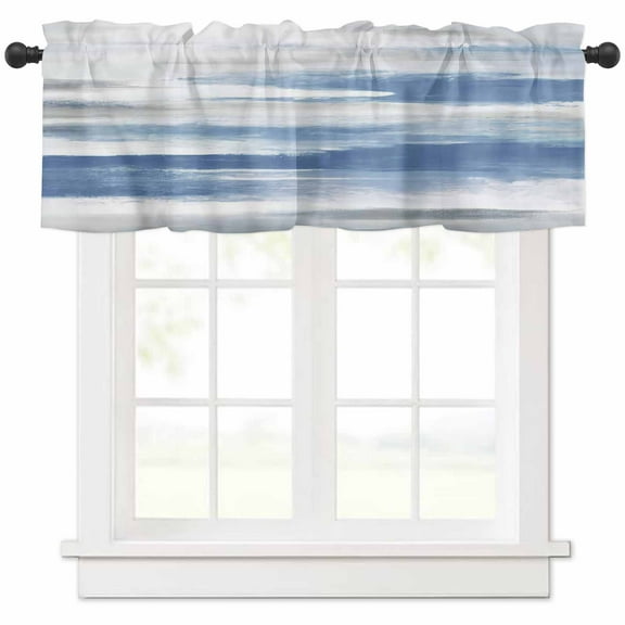 Blue Gray White Valances for Windows Farmhouse Kitchen Curtains Valances Rod Pocket Valance Curtains for Kitchen Windows Modern Abstract Mottled Aesthetic Window Valances for Bathroom Bedroom 42"x12"