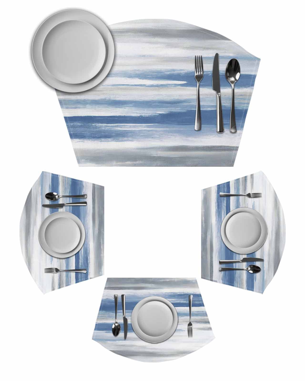 Blue Gray White Wedge Shaped Placemats Set of 4, Cotton Linen Fan Place ...