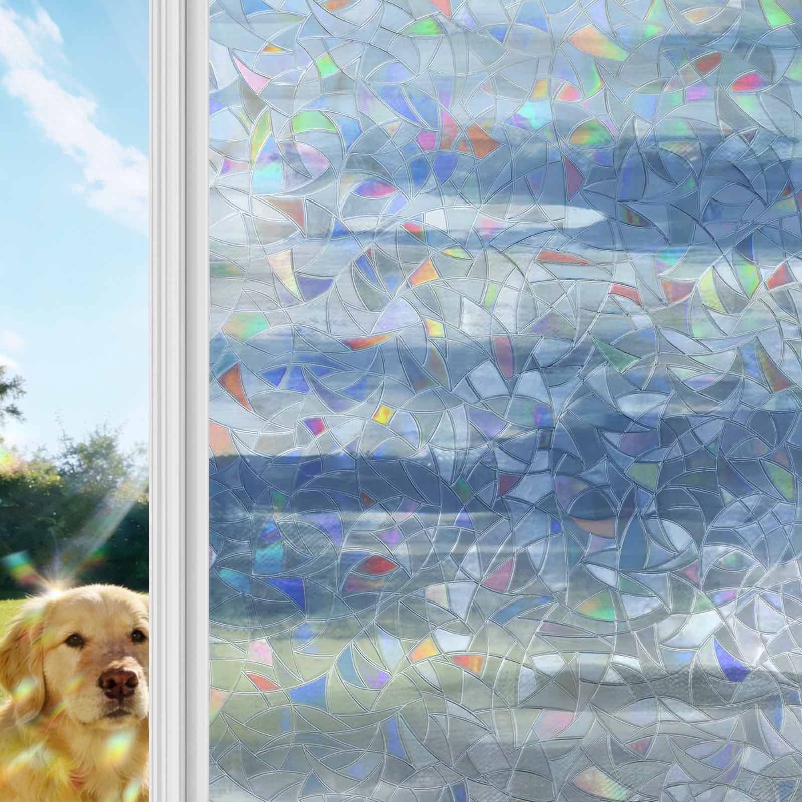 Blue Gray White Window Privacy Film Stain Glass,Reusable Decorative Rainbow Window Film,Modern Abstract Mottled Aesthetic Static Cling Sun Blocking Stickers Decals Covers 23.6" x 78.7" (2pcs)