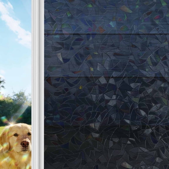 Blue Gray Window Privacy Film Stain Glass,Reusable Decorative Rainbow Window Film,Farmhouse Vintage Gradient Abstract Art Static Cling Sun Blocking Stickers Decals Covers 17.7" x 39.3" (2pcs)