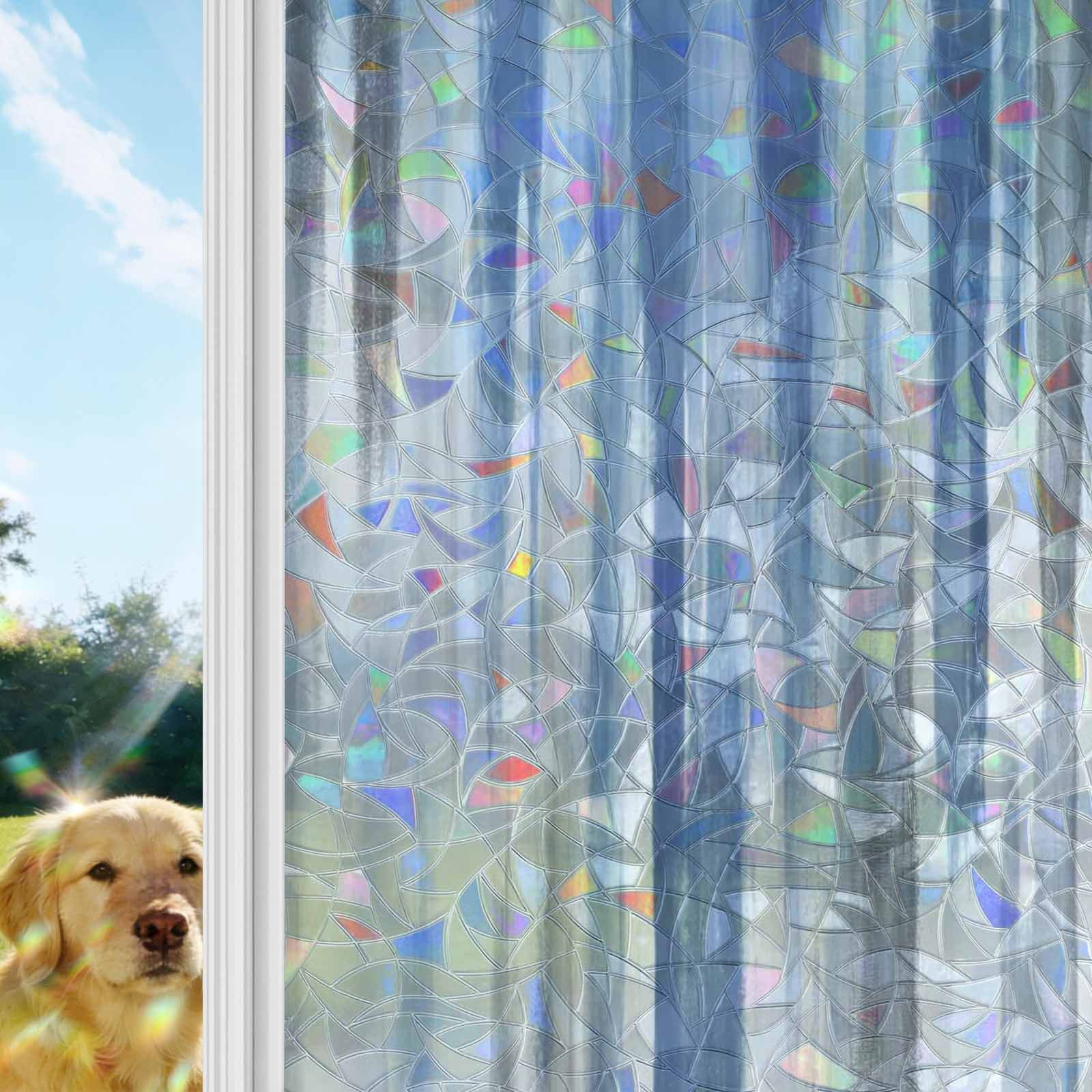 Blue Gray Window Privacy Film Stain Glass,Reusable Decorative Rainbow Window Film,Modern Simple Abstract White Ombre Texture Static Cling Sun Blocking Stickers Decals Covers 17.7" x 78.7" (2pcs)