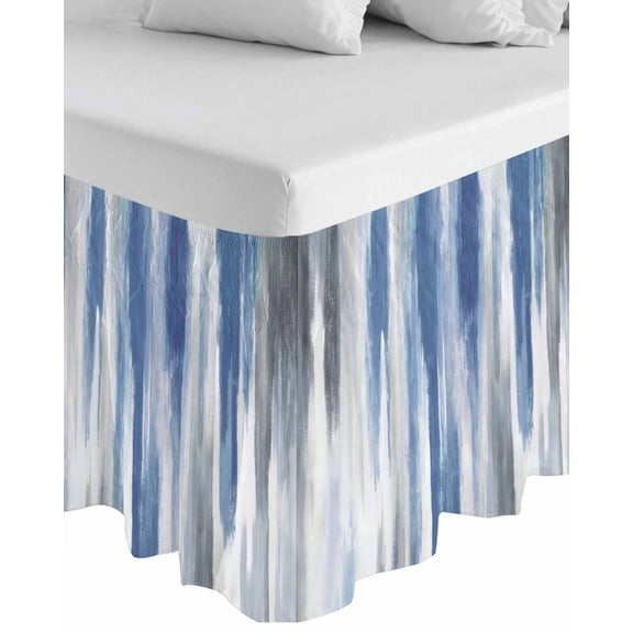 Blue Gray Wrap Around Bed Skirts for Queen Bed 16" Drop,Bed Skirt with Adjustable Elastic Belt Dust Ruffle Bed Valance for Bedroom Hotel Modern Simple Abstract White Ombre Texture Bed Frame Cover