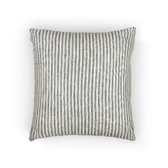 Blue-Gray and Cream Irregular Vertical Stripe Woven Pillow, Cotton-Polyester Shell for Sofa, Chair or Bed
