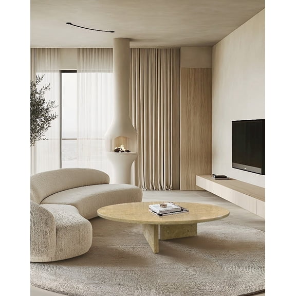 Blue Gray natural marble coffee table, 90 h25 cm, easy-assemble