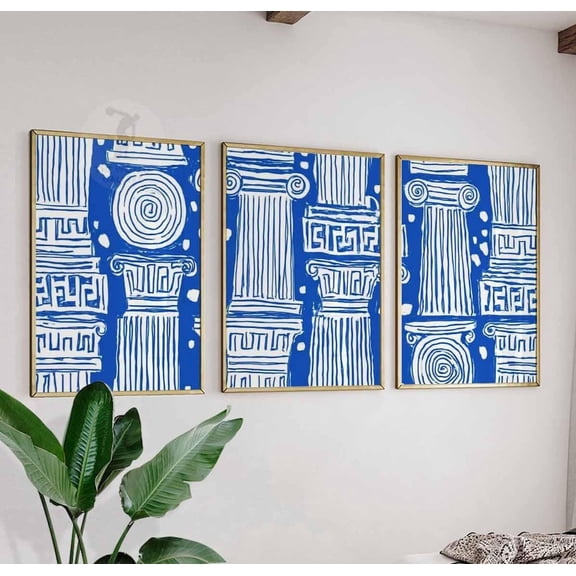 Blue Greek Column Classical Architecture Wall Art Trio Set 3 Unframed Paper Print 8x12