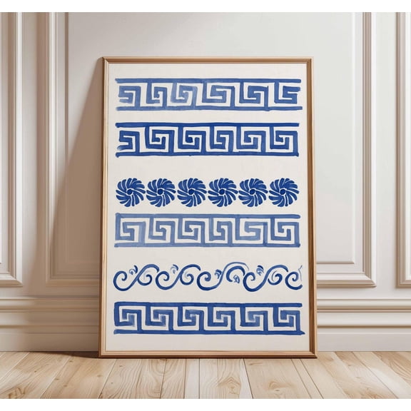 Blue Greek Key Hellenic Pattern Poster Unframed Paper Print