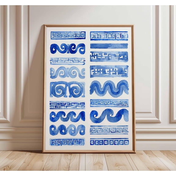 Blue Greek Key Mediterranean Pattern Poster Unframed Paper Print