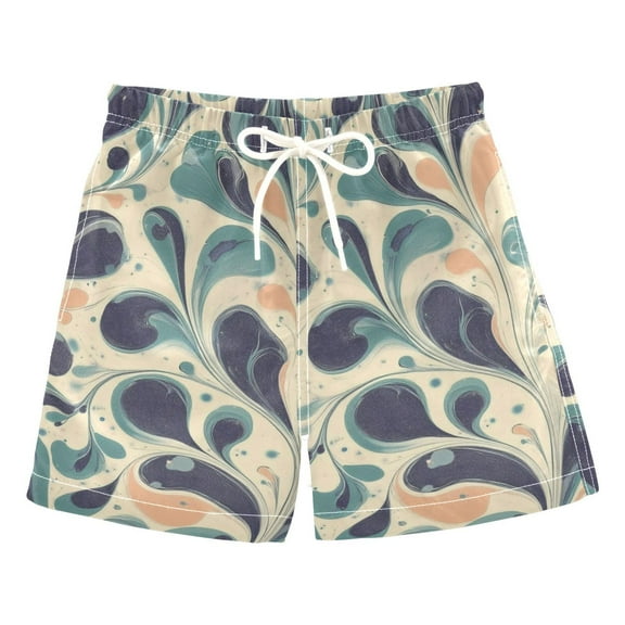Blue Green Abstract Art Boys Swim Trunks Quick Dry Boy Swim Shorts for 3-14 Years