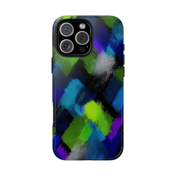 Blue Green Abstract Paint Art Case for iPhone 17 through 11 Pro Max