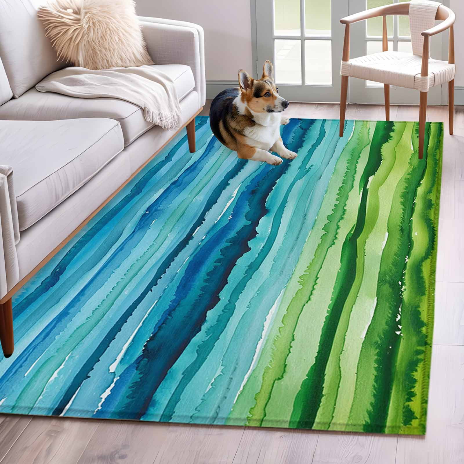Blue Green Area Rug 3x5 Washable Rug Non Slip Gradient Watercolor ...