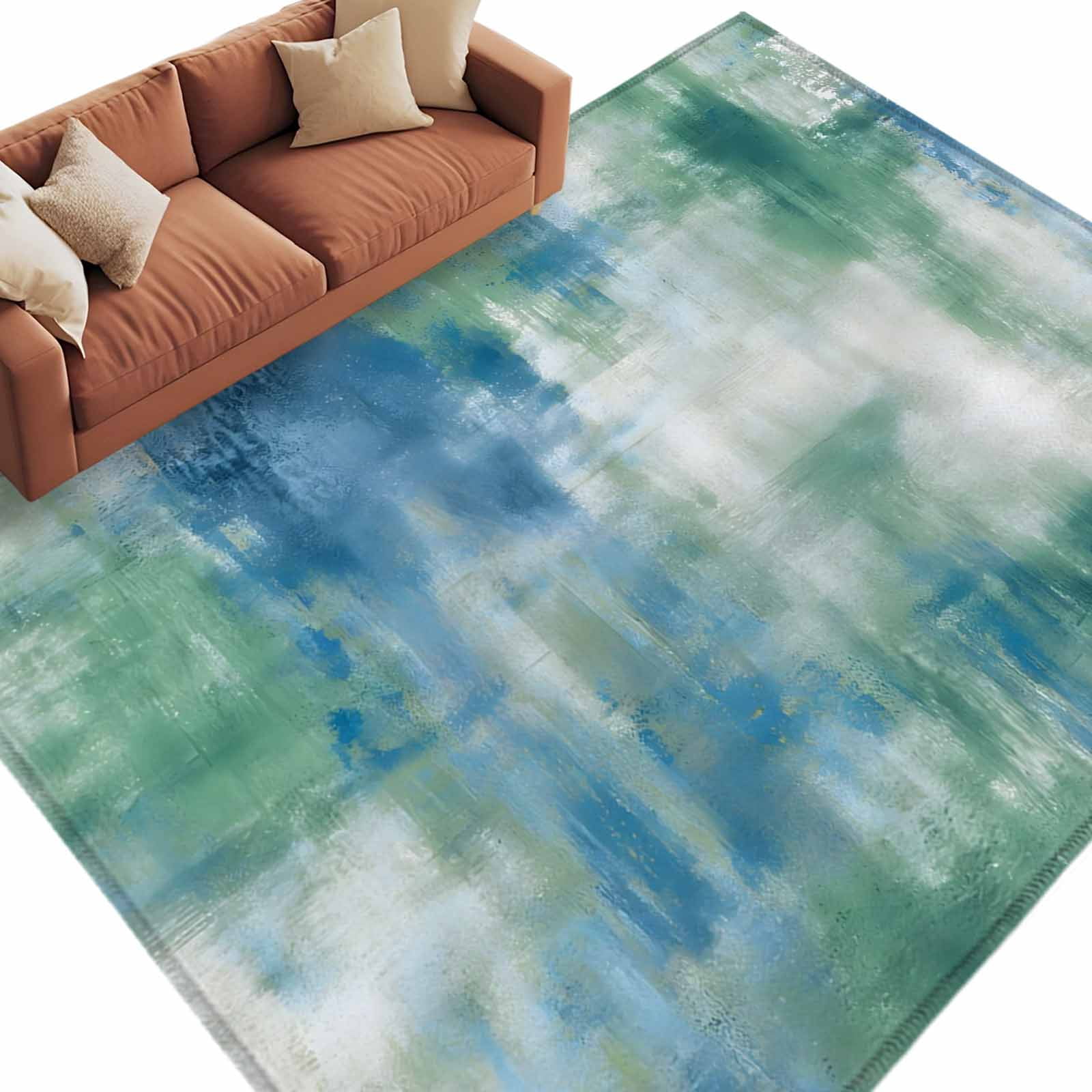 Picture of Blue Green Area Rug 8x10 Washable Rug Non Slip Modern Abstract ...
