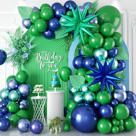 Blue and Green Balloon Arch Kit, Navy Blue Dark Green Balloon Garland Arch Kit with 4D Star Foil Balloon Confetti Balloons for Birthday Party Decor Jungle Safari Graduations
