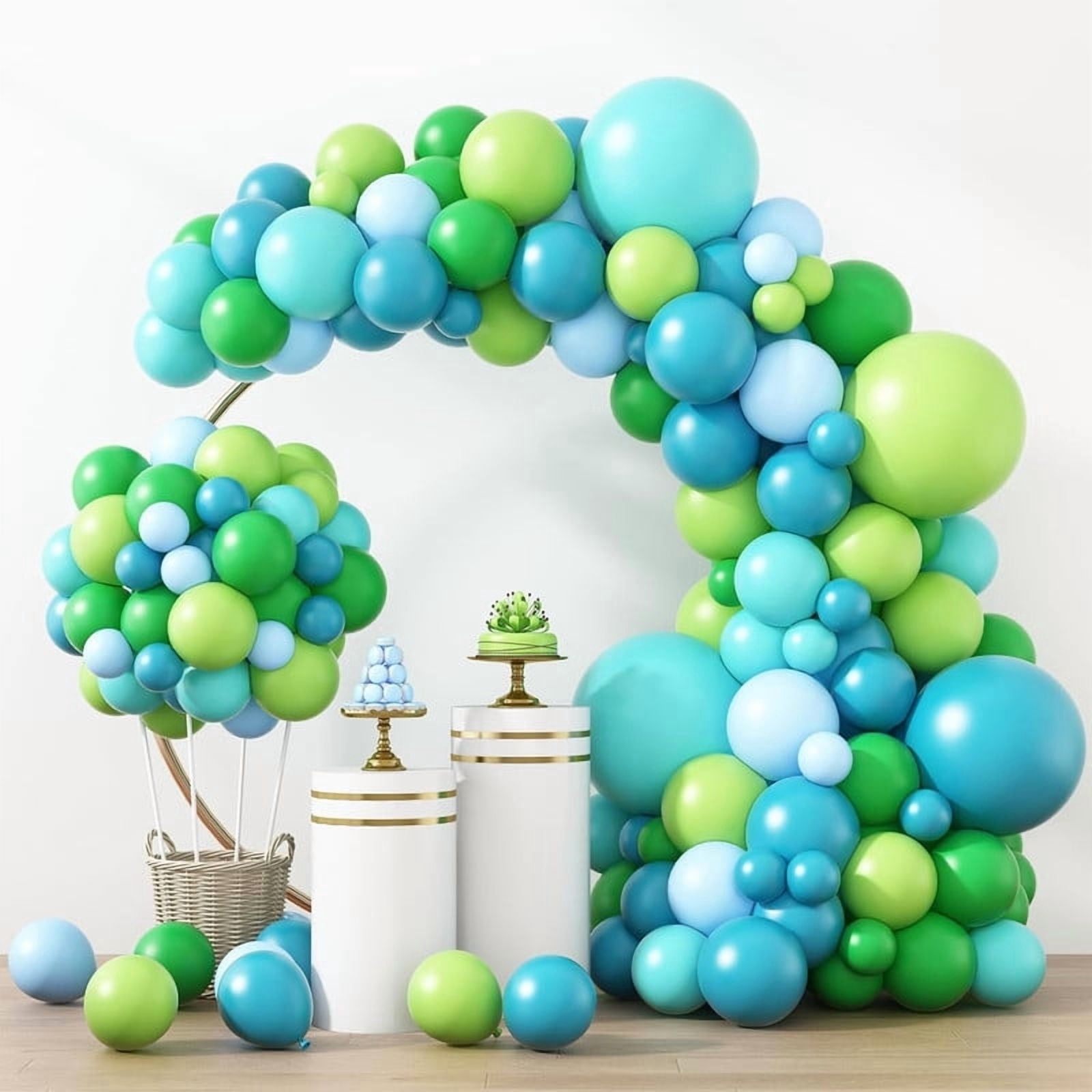 Blue Green Balloons 100 pcs Blue Green Balloons Sizes 12 Inch for Garland Arch, Green Blue Balloons for Birthday Baby Shower Gender Reveal Wedding Party Decoration