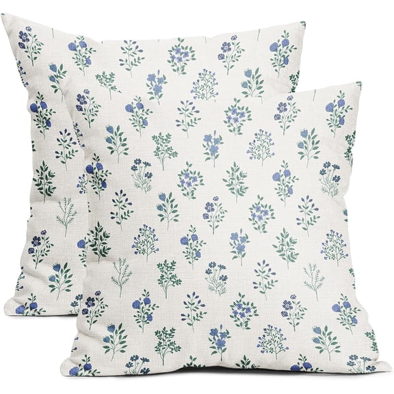 Blue Green Block Print Pillow Covers 20x20 Set of 2 Decorations Vintage Floral Throw Pillow Covers Decor Rustic Pillowcases Flower Pattern Farmhouse Cozy Soft for Sofa Bed Chair Home Decorative