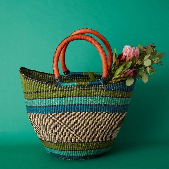 Bohemian African Market Basket, Blue Green
