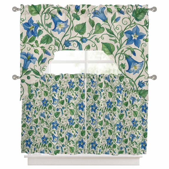 Blue Green Botanical Kitchen Curtains Swag Valance and Tier Curtains ...