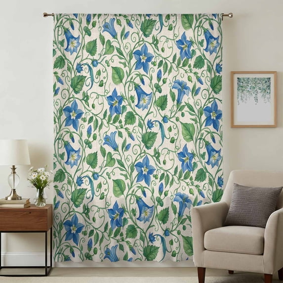 Blue Green Botanical Sheer Curtains 108 Inches Extra Long, Spring Floral Summer Rustic Light Filering Curtains, Privacy Drapes Simi Floor to Veiling Curtain for Living Room Large Window Treatment