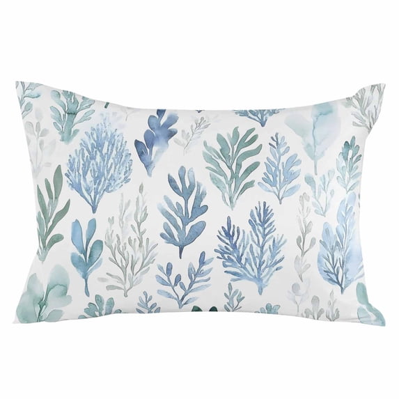Blue Green Botanical Throw Pillow Cover 20 x 36 Inch Decorative Pillow Cover Retro Summer Watercolor Leaf Plant Lumbar Pillowcase Seasonal Rectangle Cushion Case for Couch Sofa Bed Living Room