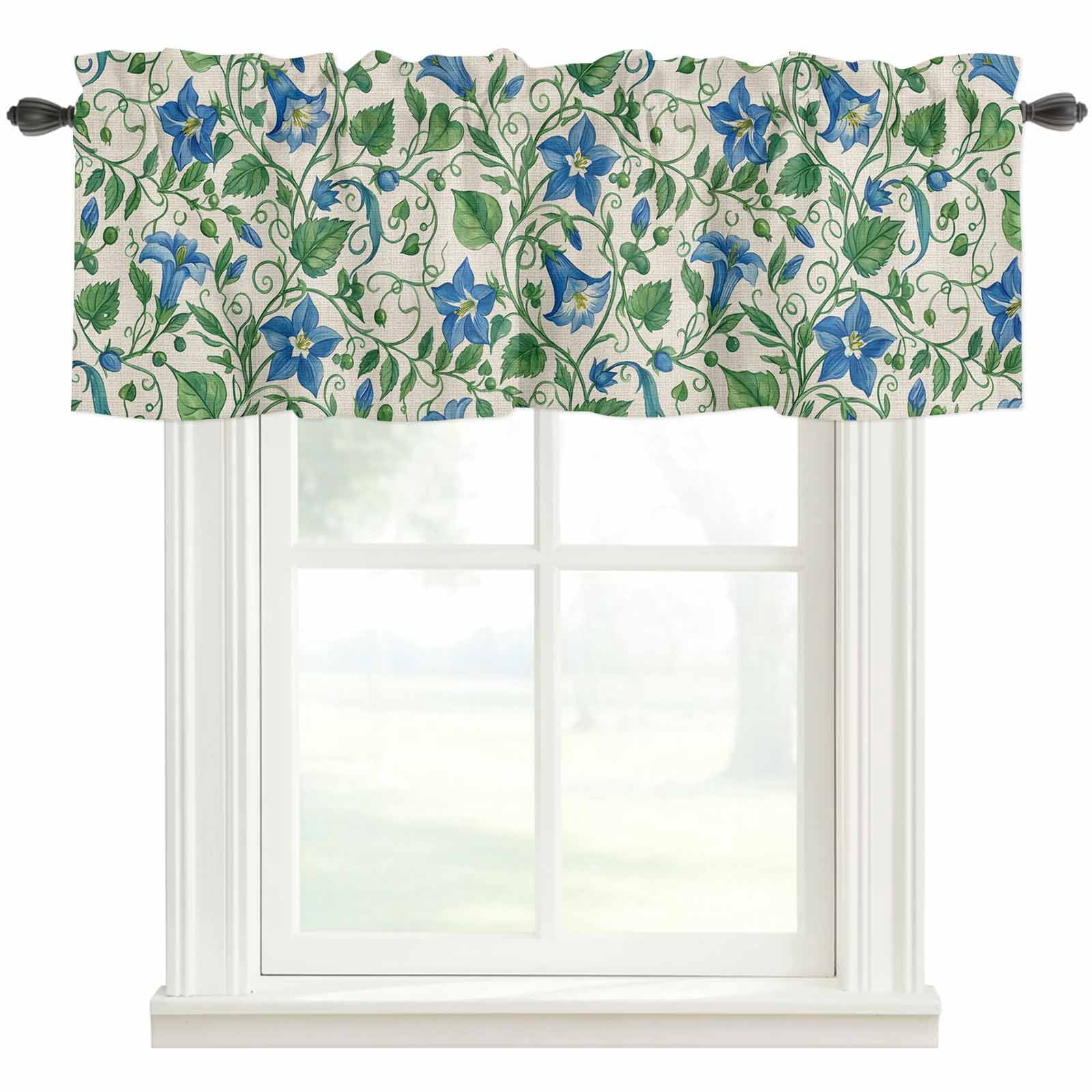 Blue Green Botanical Valances for Windows Farmhouse Kitchen Curtains ...