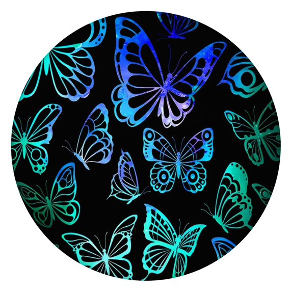 Blue Green Butterfly Pattern Round Fitted Tablecloth with Elastic Edge,Dining Table Cover Waterproof,Outdoor Round Tablecloth for Camping,Dining,Indoor and Outdoor