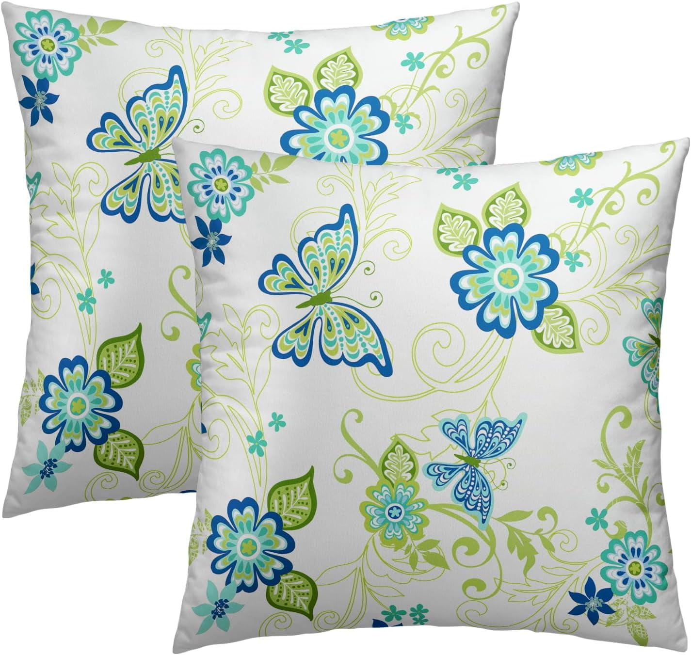 Blue Green Butterfly Pillow Cover 18x18 Inch Green Floral Decorative