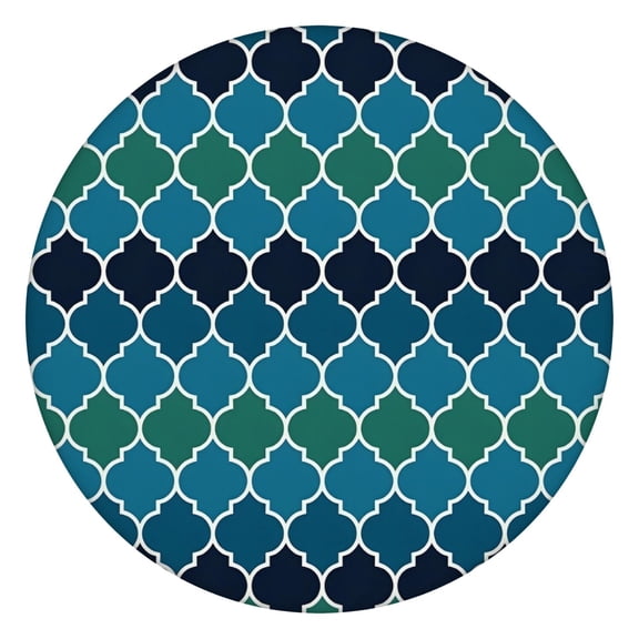 Blue Green Checkered Pattern Round Fitted Tablecloth with Elastic Edge,Dining Table Cover Waterproof,Outdoor Round Tablecloth for Camping,Dining,Indoor and Outdoor