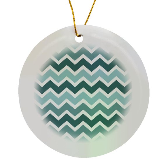 3drose, Blue Green Chevrons, Circle Porcelain Ornament