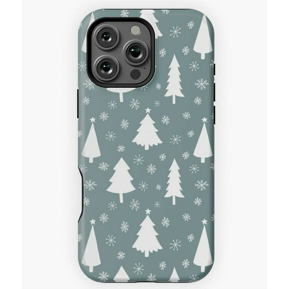 Blue Green Christmas Tree Pattern Phone Case for iPhone 16 15 14 13 12 11 Pro Max