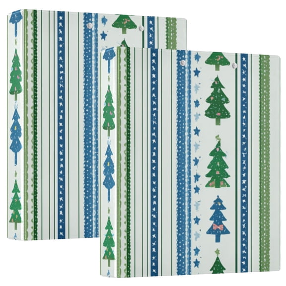 Blue Green Christmas Trees Stripes Round Ring Binder 3 Rings 1.5" Capacity File Storage for A4 Size 1 Pack