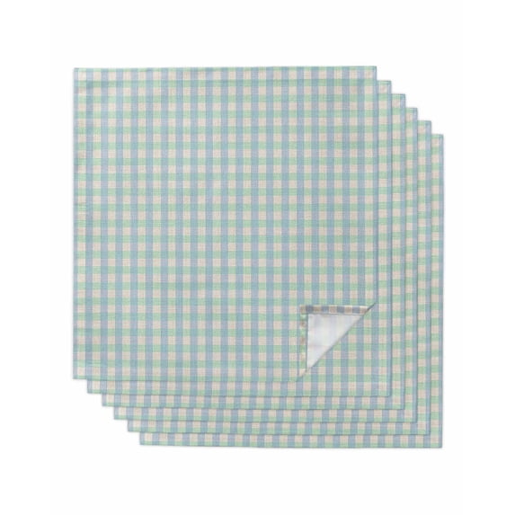 Blue Green Cloth Napkins Set of 6 Reusable Dinner Napkins, Grid Checkered Plaid Gingham Lattice Trellis Cocktail Napkin Washable Table Napkins for Wedding/Holiday Party/Baby Shower 20"x20"