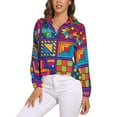 thumbnail image 1 of Blue Green Color Block Loose Blouse Black Dot Casual Oversize Blouses Women Long-Sleeve Trendy Shirt Autumn Graphic Tops, 1 of 7