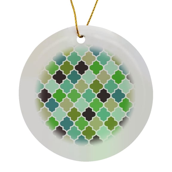3drose, Blue Green Colorful Quatrefoil Pattern - Moroccan Tiles Turquoise Teal Aqua Mint Multicolor Clovers, Circle Porcelain Ornament