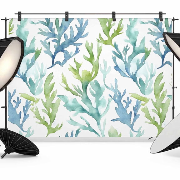 Blue Green Coral Backdrop for Photography,Fabric Photo Background Backdrop,Aqua Abstract Coastal Sea Tropical Photo Booth Background for Portrait Photoshoot Video Wedding Decoration Banner 7x5ft