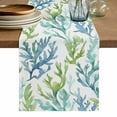 thumbnail image 1 of Blue Green Coral Table Runner, Aqua Abstract Coastal Sea Tropical Washable Cotton Linen Table Runners 72 Inches Long, Dresser Scarf Runner for Dining/Coffee/Kitchen/TV Stands/Cabinets 13''x72'', 1 of 8