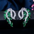 thumbnail image 1 of Blue Green Cubic Zirconia Stone Leaf Shape Stud Earring for Women Wedding Party, 1 of 9