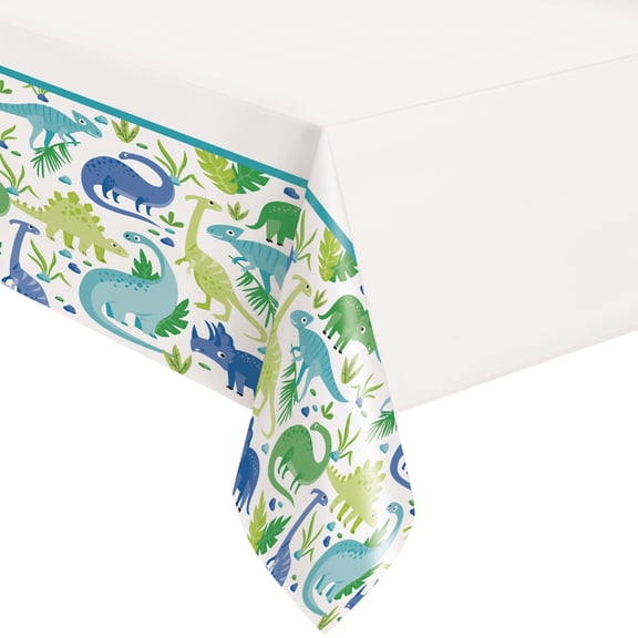 Blue & Green Dinosaur Birthday Plastic Party Tablecloth, 84 Inch x 54 Inch