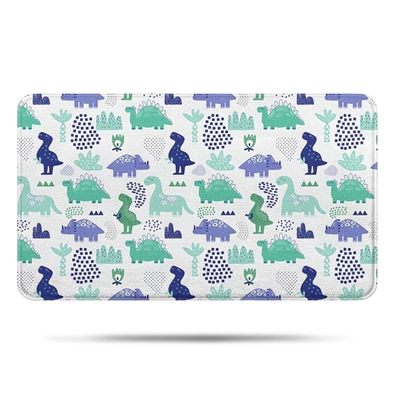 Blue Green Dinosaurs Geometric Pattern Bathroom Rugs Mat,Non Slip Microfiber Bathroom Rug,Rubber Backing,Soft Bathroom Mats for Bathroom Floor,Tub and Shower,17x30in(43x75cm)